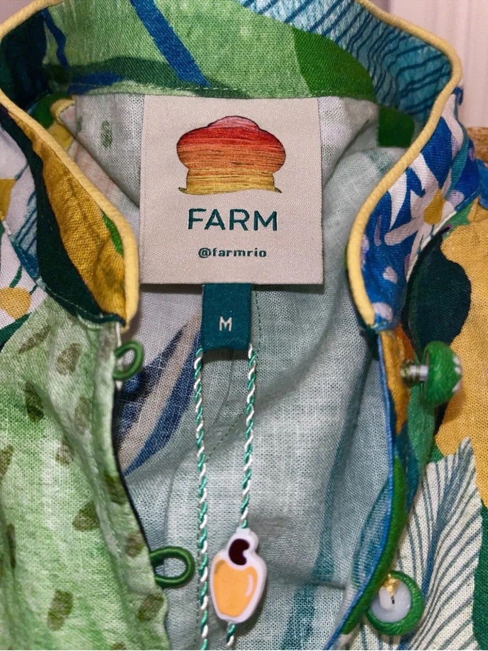 FARM RIO Romper Toucans Linen Blend Belted Green Multicolor - Size Medium NWT